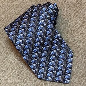 Ermenegildo Zegna Necktie Luxury Designer Blue Gray Allover Print Old Money Long